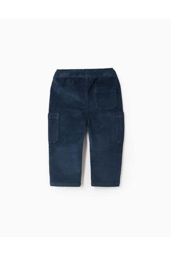 Ziddy Cargo Corduroy Trousers for Baby Boys, Dark Blue