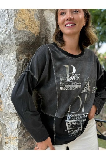 Punta Otantik Nc8533 Italian Padi̇ Written Coton Sweatshirt Smoked