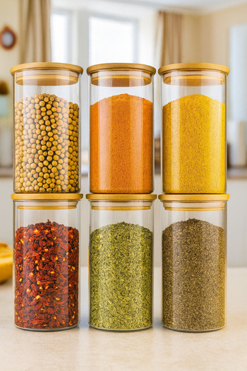 Denia Home | Borelia | 6'lı Bambu Kapaklı Baharat- Kavanoz Takımı 650ML