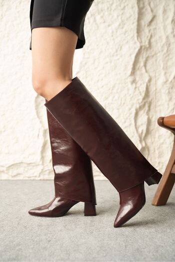 MODAADAM Women's Wanda Slip-On Boots - Burgundy-Patent Leather