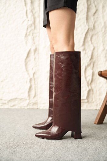MODAADAM Women's Wanda Slip-On Boots - Burgundy-Patent Leather