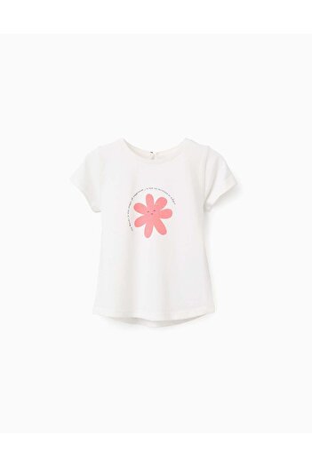 Ziddy Printed Cotton T-shirt for Baby Girls, White