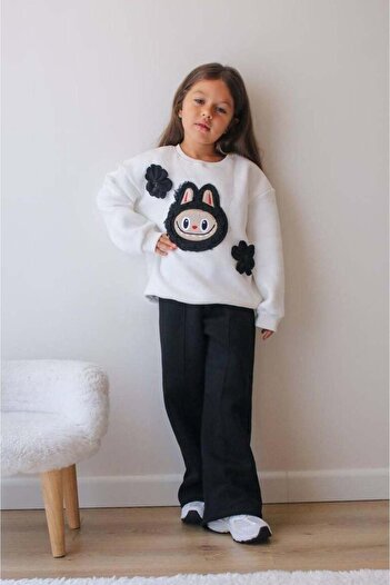 Canlook Labubu Detailed Hooded Girl's Suit Winter Cotton Tracksuit Set