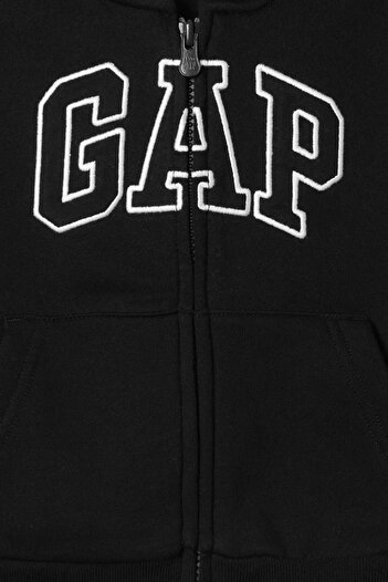 GAP Relaxed Baby Boy Black Zippered Hooded Sweatshirt