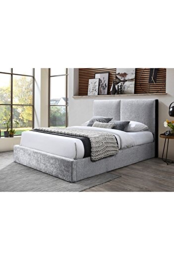 OEM Nordic Upholstered Bed, 160x200, with Lift-Up Metal Bed Base and Storage Space, Gray