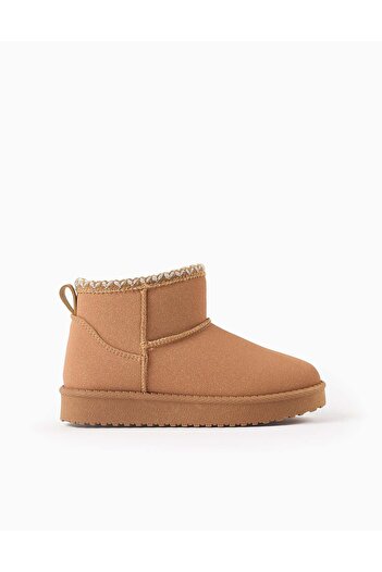 Ziddy Boots with Fur Lining and Thick Sole for Girls, Camel/White