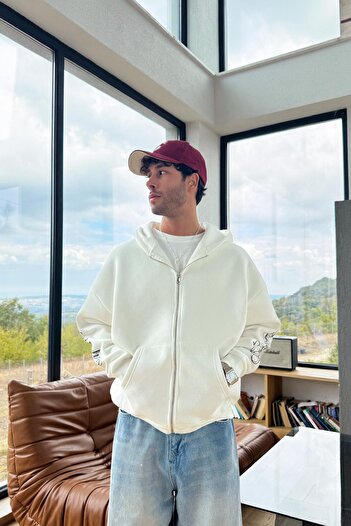 Flaw Wear Sleeve Printed Zip Hoodie