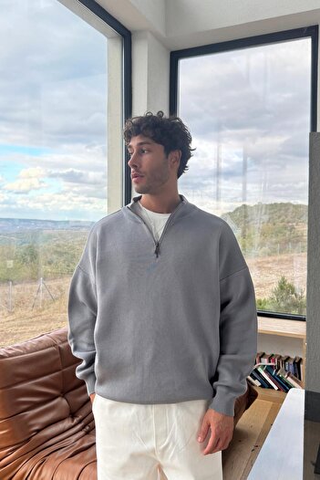 Flaw Wear High Neck Half Zip Knit Sweater