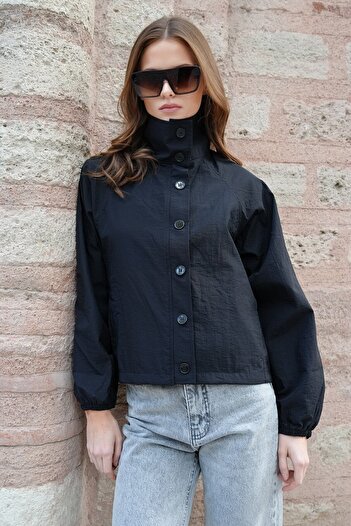 VAGGON Women's Black Water Repellent Stand Collar Bomber Jacket Vs01230