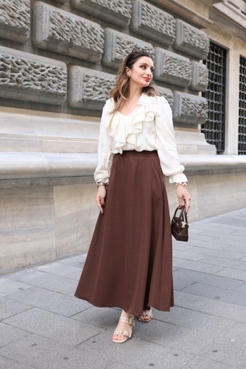 Poliyance Poll Roys Brown Long Skirt