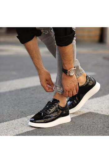SailLakers - Black Patent Leather Men's Casual Shoes 101-7039-H1235