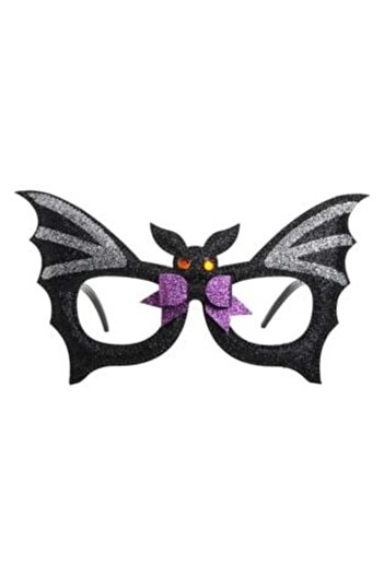 OEMN Halloween Party Glasses Black with Bat Glitter