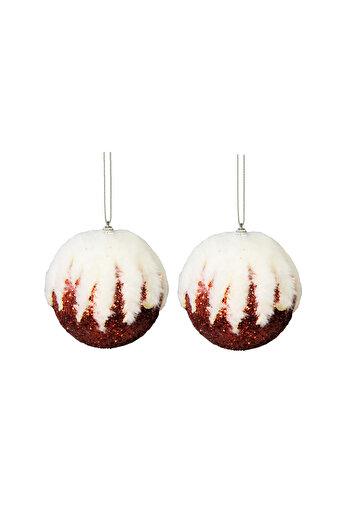 Dekorsende Christmas Ornament Snowy Zigzag Patterned Set of 2 Ball Red 10 cm