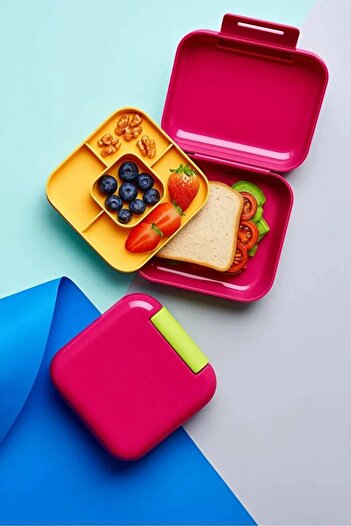 Bev Kitchen 2-Layer Mini Square Student Lunch Box Food Storage Box Lunch Box Pink