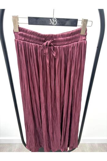 Maldia Shop Women's Crushed Lace-Up Burgundy Skirt