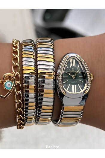 Reward Stone Snake Watch from Thick to Thin (2 Rounds), Small Case (24 Diameter), 3 Atm Gold Steel Band, Bracelet