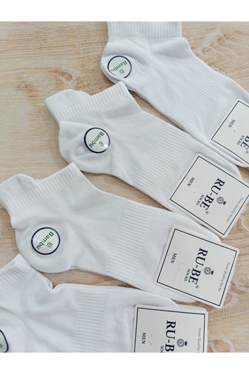 RU-BE Spor Bamboo Socks with Tie-On Ear Patches White 4 Pairs