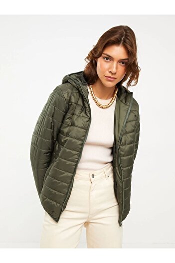 LC Waikiki Lcw Eco Green Women's Hooded Plain Coat