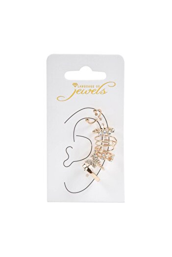 OEM Simple Gold Color Earrings with Strass & Earcuff for Women - 6pcs