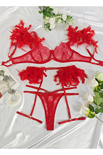 G&H UNDERWEAR Red Feather Garter Set