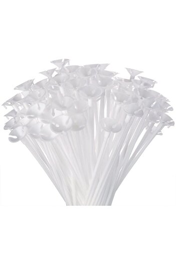 MARKQ [50 Pcs] Balloon Sticks with Cups – White Balloon Stick Holders for Weddings, Events & Party Décor
