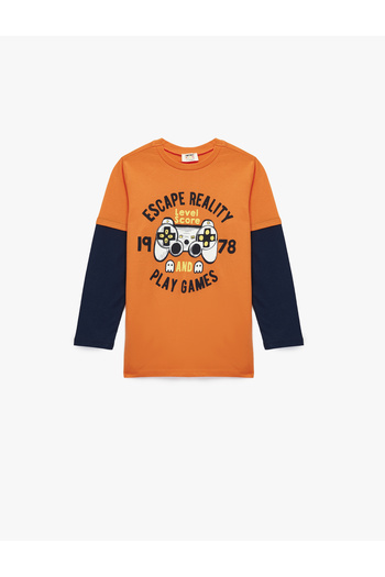 Koton Long Sleeve Cotton Crew Neck Printed T-Shirt