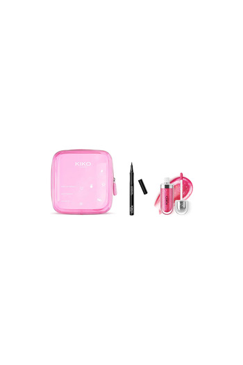 Kiko Lip & Eye Makeup Bundle – Strawberry Hydra Gloss + Black Eyeliner + Pochette