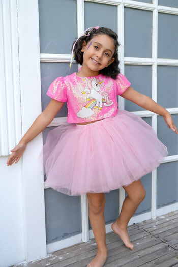 DUCA KIDS Unicorn Sequined Blouse and Tutu Skirt Set