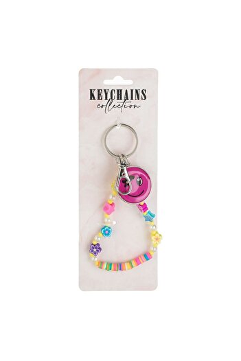 OEM Fuchsia Metallic Fimo & Emoji Bead Keychain for Kids 18cm