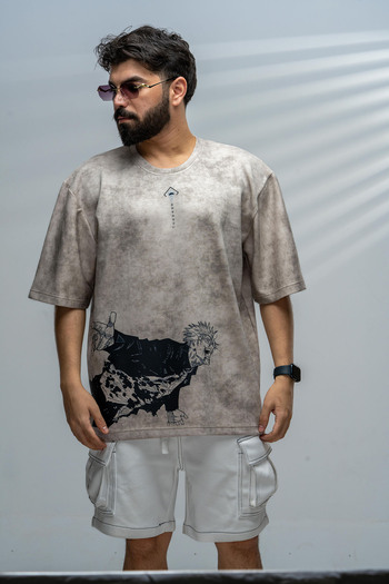 saneafn Beige T-shirt with Gojo Satoru character design