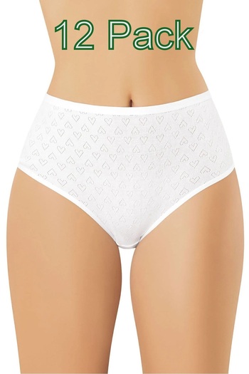 Yıldız Kardeşler 12 Pack, Jacquard, Heart Pattern, High Waist, Women's Bato Panties, 100% Cotton
