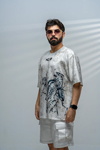 saneafn White T-shirt with Monster 8 character design