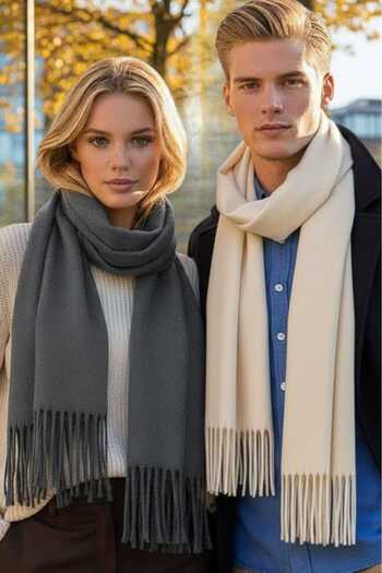Mood Agenda Unisex Soft Textured Tasseled Winter Boucle Scarf Shawl Set of 2
