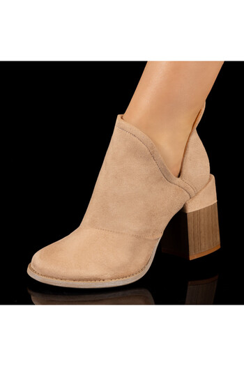 BMoD Women's khaki suede ankle boots with a thick heel and a zipper MOD10380