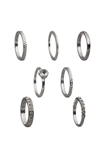 OEM Silver Color Wedding Rings with Rhinestones for Women - 7pcs
