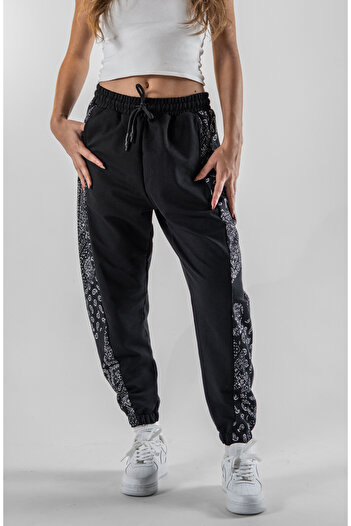 Superbluemexico Women's Patterned Jacquard Elasticated Jogger Pants