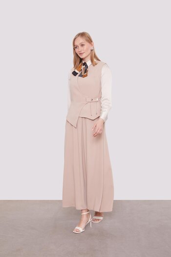Levidor Dark Beige Vest and Stone Detailed Skirt Set