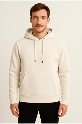 AXXEL Men's Cream Hooded Sweatshirt-W1108
