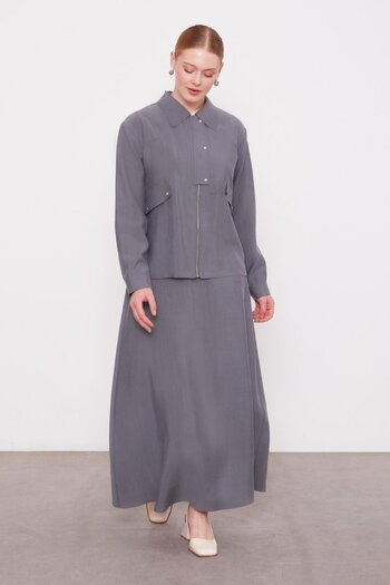 Levidor Gray Pocket Detailed Zippered Skirt Set