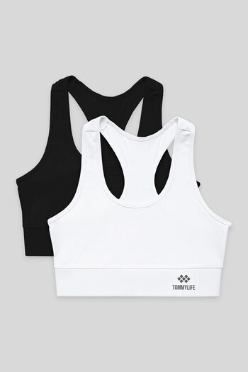 TOMMY LIFE Slim Fit U Neck 2-Pack Black-White Women's Sports Bustier - 97120
