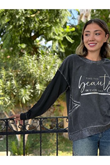 Punta Otantik Nc50793 Italian Beauty Written Cotton Sweatshirt Smoked