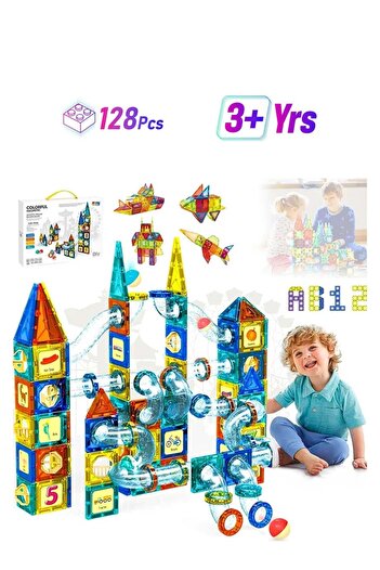 Generic [128 Pcs] Magnetic Tiles for Kids, STEM Toys for 3+ Year Old Boys and Girls - Premium 3D Magnetic Pi
