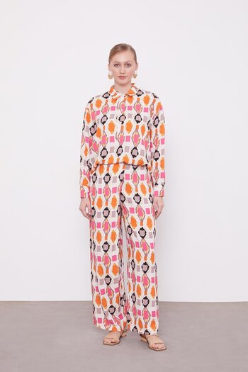 Levidor Orange Geometric Patterned Tunic Set