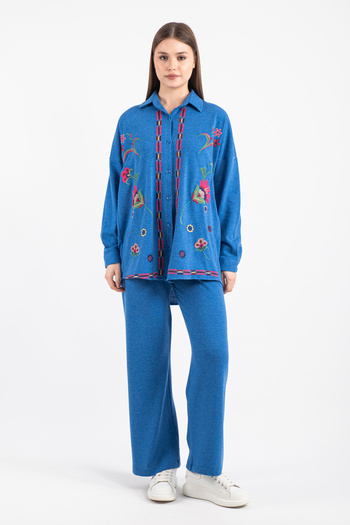 Hatun Atila Embroidered Hera Fabric Double Suit 8563 Blue