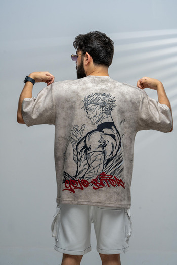 saneafn Beige T-shirt with Sukuna character design