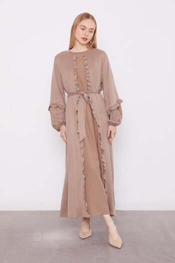Levidor Oil Green Belt Detailed Cupra Dress