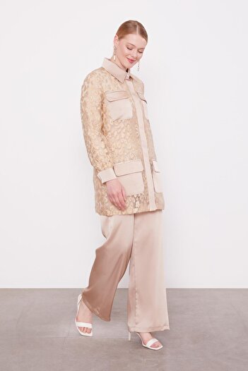 Levidor Beige Leopard Tulle Look Three-Piece Set