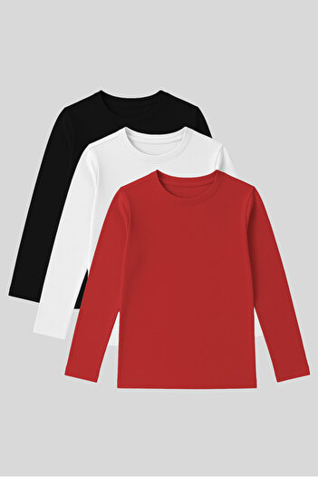 TOMMY LIFE Standard Fit Basic O Neck 3 Pack Black-White-Fiesta Unisex Kids T-Shirt - 11329