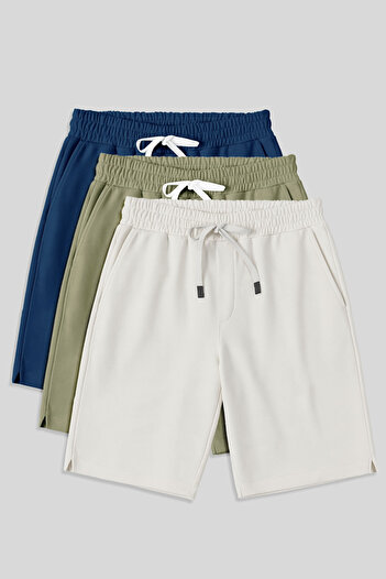 AIR JONES Comfort Fit Basic 3-Pack Light Blue-Parliament-Ecru Men's Shorts - 81274