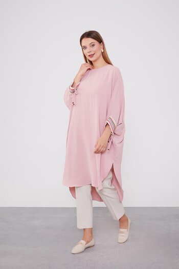 Levidor Pink Airobintunic with Embroidered Sleeves